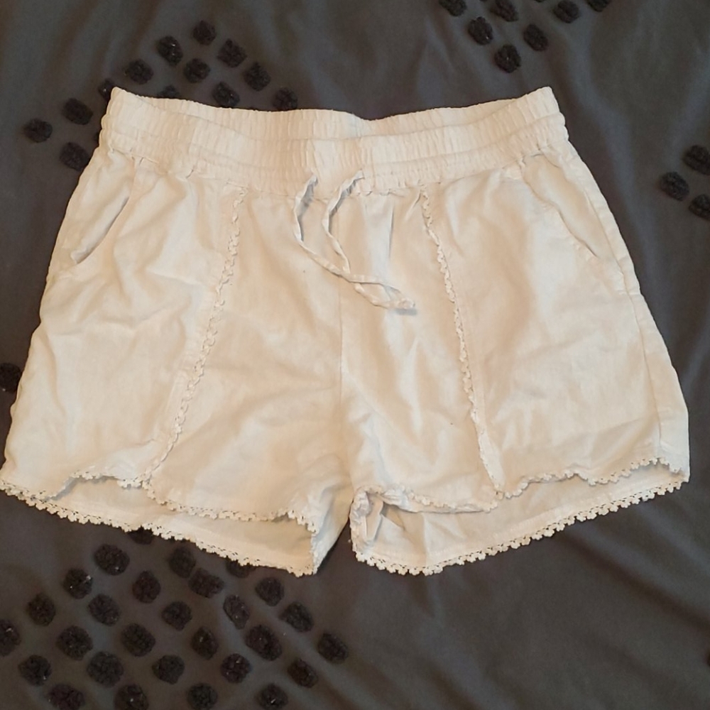 White linen shorts